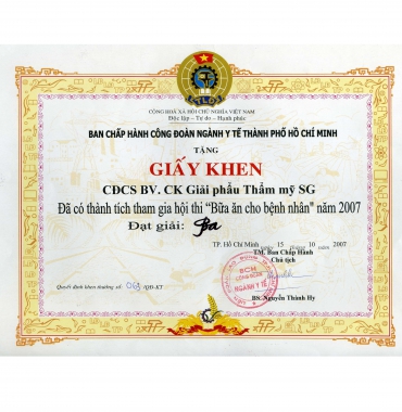 BỆNH VIỆN CHUYÊN KHOA GIẢI PHẪU THẨM MỸ SÀI GÒN  - GIẢI BA HỘI THI