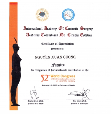 CHỨNG NHẬN ĐÓNG GÓP THÀNH QUẢ TẠI ĐẠI HỘI THẨM MỸ THẾ GIỚI LẦN THỨ 52